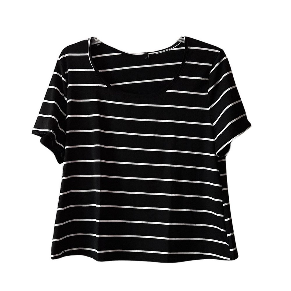 Women Black & White Stripe Shirt- Size 4XL
